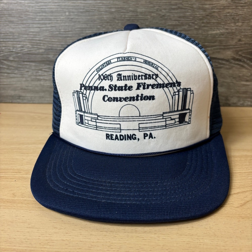 Vintage Penn State Firemens Convention Hat Cap Snapback Blue Trucker Reading
